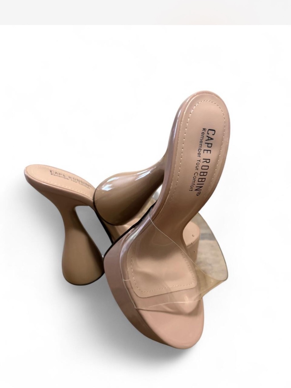 Cape Robbin Nude Clear Strap Platform Mules